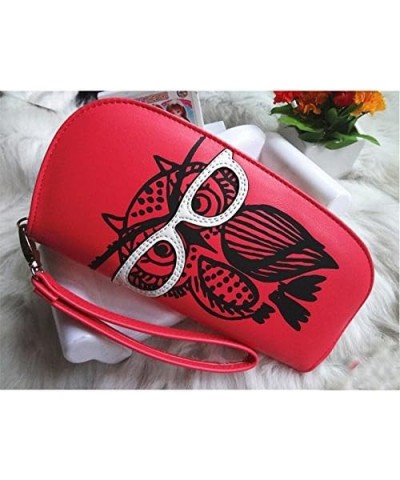 Purse Wallet for Ladies Women Girls Multi-Compartments Glasses Owl Prints PU Leather Zipper Wallet with Hand Strap (Red) (Col...