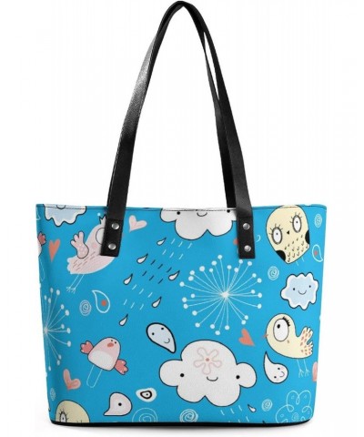 Womens Handbag Birds Clouds Pattern Leather Tote Bag Top Handle Satchel Bags For Lady $16.80 Totes