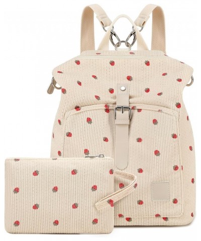 Backpack Purse Set Women Girls Ladies Fashion Casual Lightweight Shoulder Bag Wallet Travel Daypack (Beige) Strawberry $16.34...