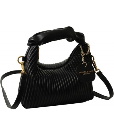 Women's Hobo Bag PU Leather Shoulder Crossbody Bag Soft Purse Fashion Stripe Totes Handbag Pleated Satchels Black $18.95 Totes