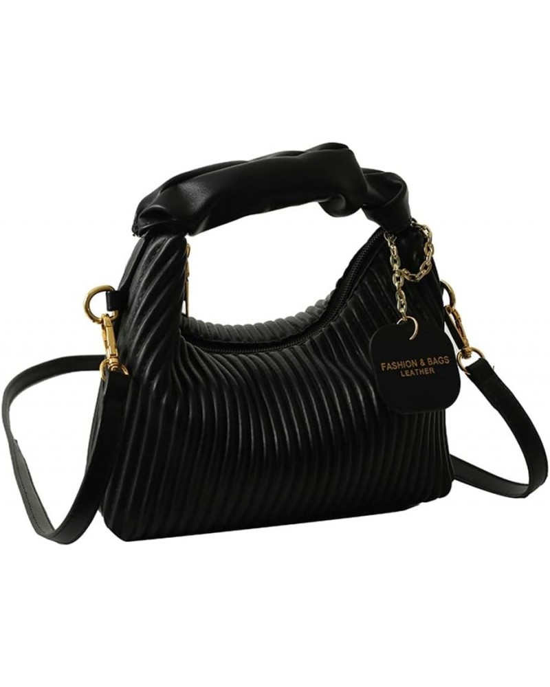 Women's Hobo Bag PU Leather Shoulder Crossbody Bag Soft Purse Fashion Stripe Totes Handbag Pleated Satchels Black $18.95 Totes