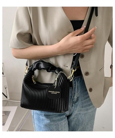 Women's Hobo Bag PU Leather Shoulder Crossbody Bag Soft Purse Fashion Stripe Totes Handbag Pleated Satchels Black $18.95 Totes