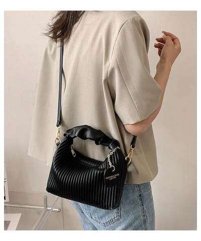 Women's Hobo Bag PU Leather Shoulder Crossbody Bag Soft Purse Fashion Stripe Totes Handbag Pleated Satchels Black $18.95 Totes