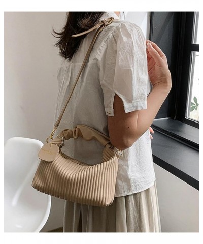 Women's Hobo Bag PU Leather Shoulder Crossbody Bag Soft Purse Fashion Stripe Totes Handbag Pleated Satchels Black $18.95 Totes