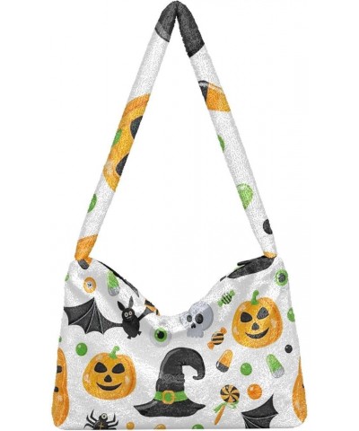 Funny Halloween Skulls Bats Pumpkins Women Handbags Shoulder Bags, Tote Bag Purse with Zipper, Autumn Handbags Halloween Elem...