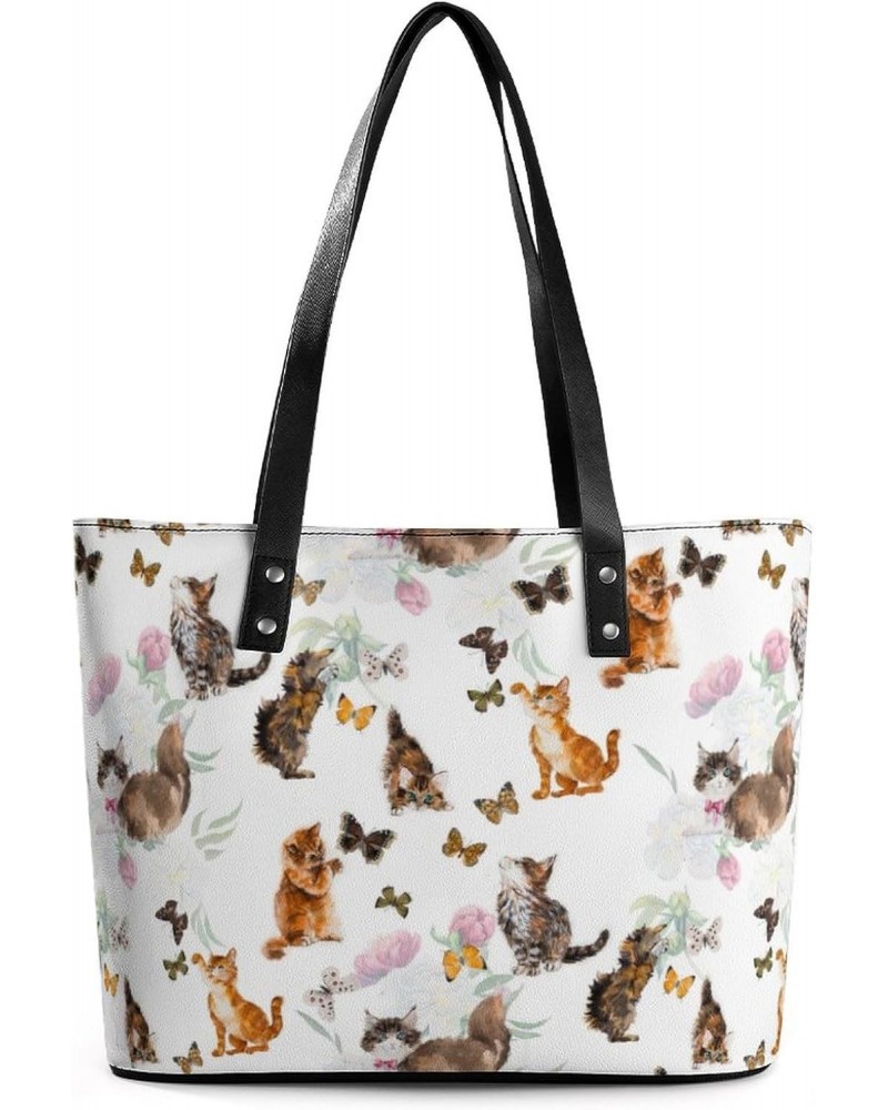 Cats & Butterflies Tote Bags Large Leather Purses Leather Tote Bag Tote Bag in Bag $15.20 Totes