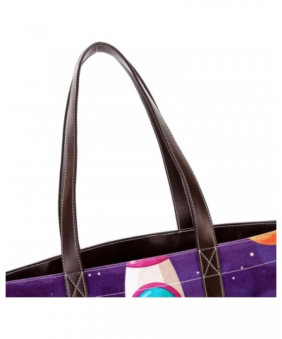 Large Tote Bags for Women, Faux Leather Strap and Bottom, Canvas Shoulder Bag Handbag, cartoon space pattern $22.93 Totes