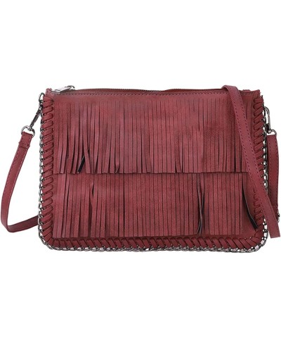 Women Girl Fringe Tassel Messenger Bag Hippie Shoulder Bag Fashion Hobo Crossbody Bag Purse A-jujube Red $17.04 Crossbody Bags