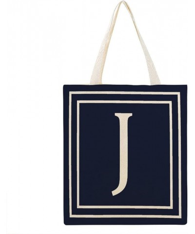 Navy Blue Background White Letter Monogram Alphabet Initial A Canvas Tote Bag with Handle Cute Book Bag Shopping Shoulder Bag...