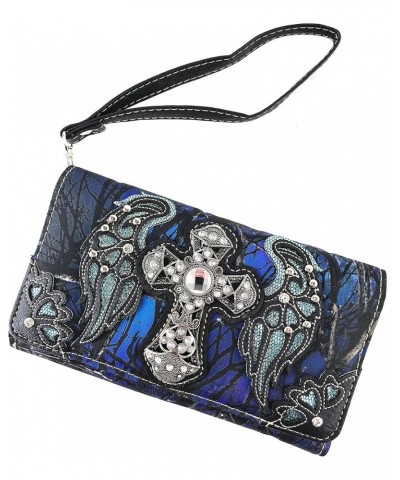 Camouflage Shine Glow Cross Wings Women Crossbody Trifold Wallet (Hot Pink) Blue $16.19 Wallets