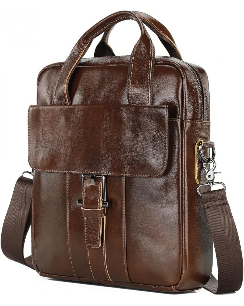 Cowhide Leather Messenger Bag for Men Shoulder Bag Crossbody Purse for Work Business Sling Bag Brown $40.44 Totes