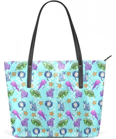 Handbags for Women Tote Bags with 11.08"(L) x 3.54"(W) x 11.02"(W) - Marine Jellyfish Black Sealife $18.48 Totes