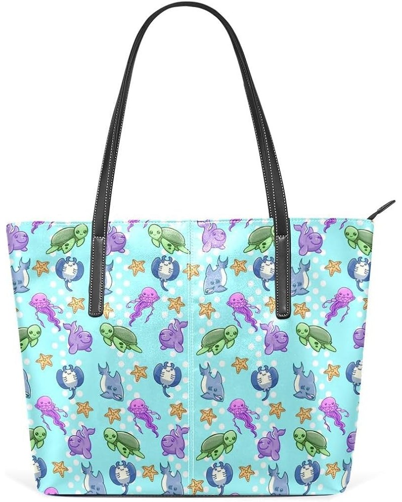 Handbags for Women Tote Bags with 11.08"(L) x 3.54"(W) x 11.02"(W) - Marine Jellyfish Black Sealife $18.48 Totes