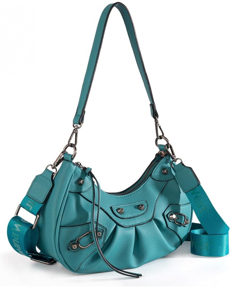 MEDIUM Shoulder Hobo Bags for Women Trendy Purses Leather Clutch Purse and Handbags Hobo-turquoise $10.00 Hobo Bags