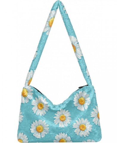 Daisy Flowers Shoulder Tote Bag for Women Furry Crossbody bag Hobo Handbag Purses for Work College Travel $8.82 Totes