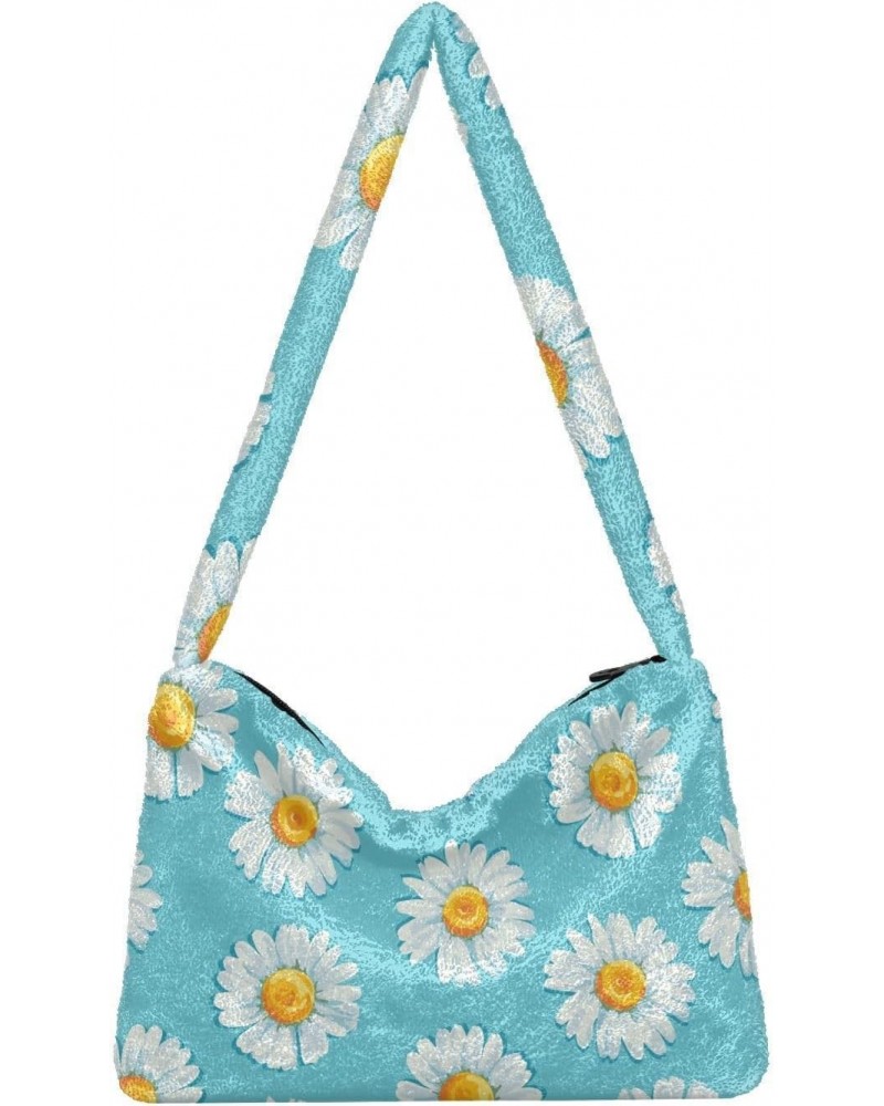 Daisy Flowers Shoulder Tote Bag for Women Furry Crossbody bag Hobo Handbag Purses for Work College Travel $8.82 Totes