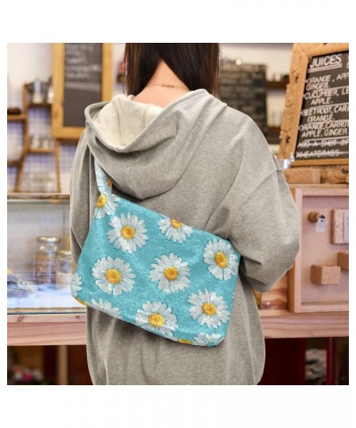 Daisy Flowers Shoulder Tote Bag for Women Furry Crossbody bag Hobo Handbag Purses for Work College Travel $8.82 Totes