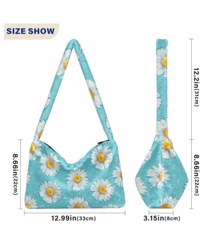 Daisy Flowers Shoulder Tote Bag for Women Furry Crossbody bag Hobo Handbag Purses for Work College Travel $8.82 Totes