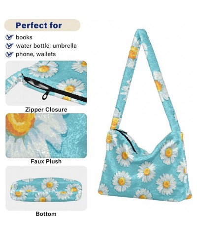 Daisy Flowers Shoulder Tote Bag for Women Furry Crossbody bag Hobo Handbag Purses for Work College Travel $8.82 Totes