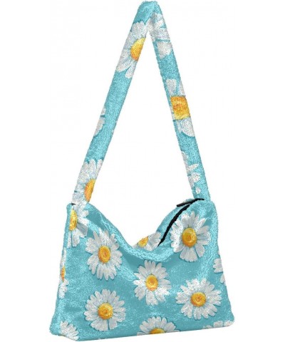 Daisy Flowers Shoulder Tote Bag for Women Furry Crossbody bag Hobo Handbag Purses for Work College Travel $8.82 Totes