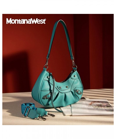 MEDIUM Shoulder Hobo Bags for Women Trendy Purses Leather Clutch Purse and Handbags Hobo-turquoise $10.00 Hobo Bags