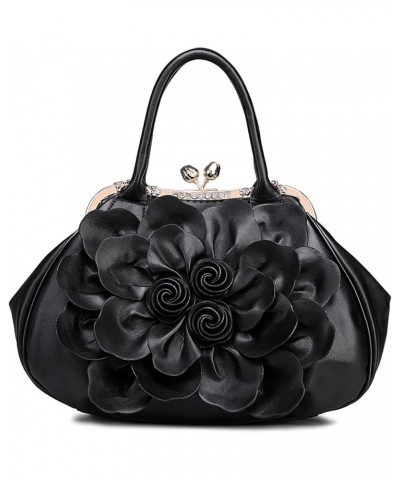 Top-Handle Purse and Handbag for Women Stylish Floral Patchwork Rhinestones Satchel Ladies Outdoor Party Shoulder Bags Black ...