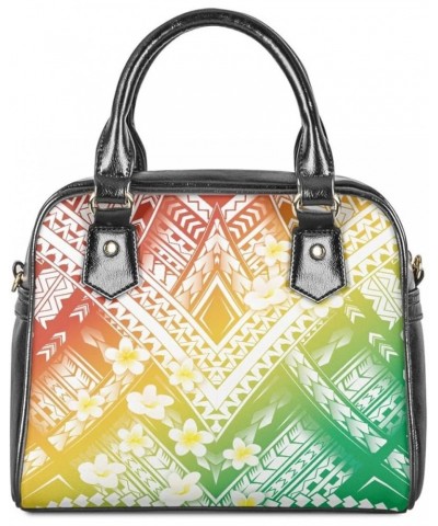 JooMeryer Shoulder Bag for Womens Hawaiian Polynesian Plumeria Printed PU Leather Top Handle Tote Crossbody Bag Yellow Green ...