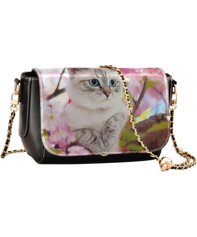 Kitten Climbing Cherry Tree Stylish Leather Clamshell Crossbody Handbag with Detachable Adjustable shoulder strap $18.80 Cros...