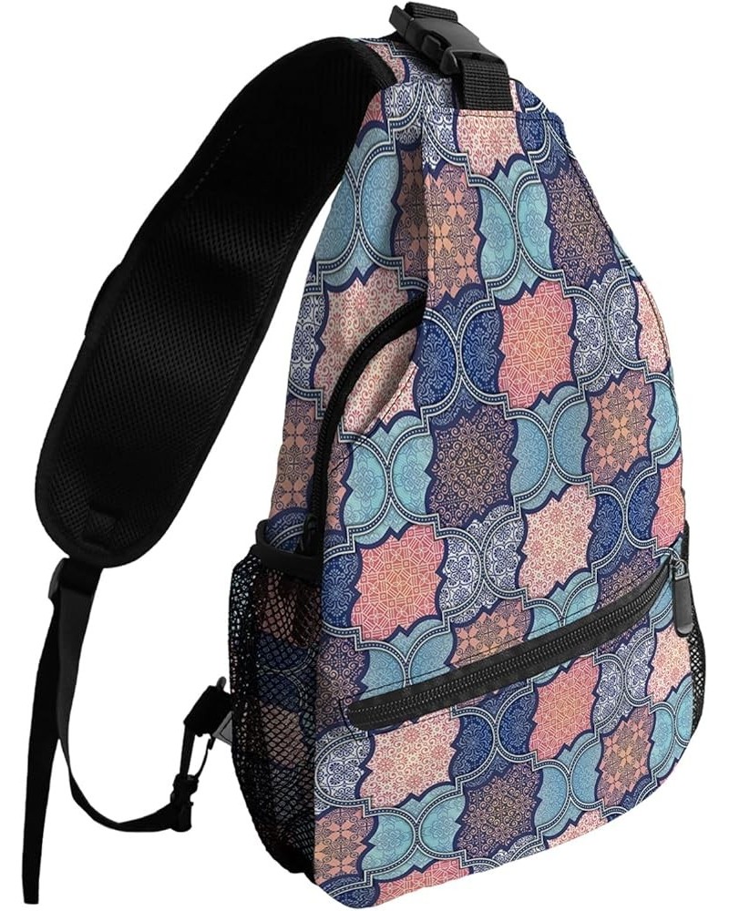 Sling Bag Crossbody Bag for Women Men Vintage Plaid Floral Waterproof Hiking Backpack Lightweight Chest Shoulder Bag Daypack ...