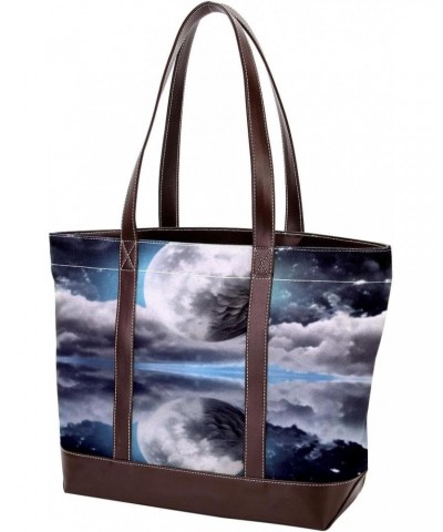 Large Tote Bags for Women, Handbag with Zipper Shoulder Bag, Moon and Ocean $21.60 Totes