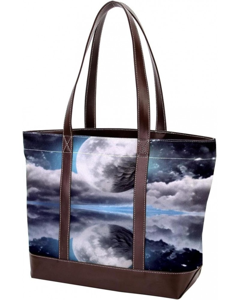 Large Tote Bags for Women, Handbag with Zipper Shoulder Bag, Moon and Ocean $21.60 Totes