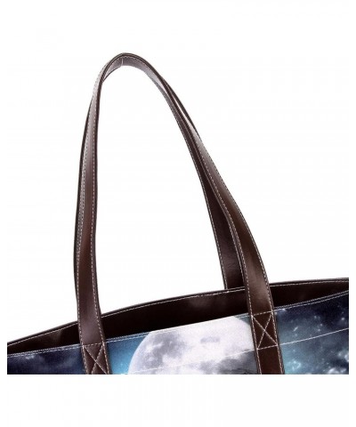 Large Tote Bags for Women, Handbag with Zipper Shoulder Bag, Moon and Ocean $21.60 Totes