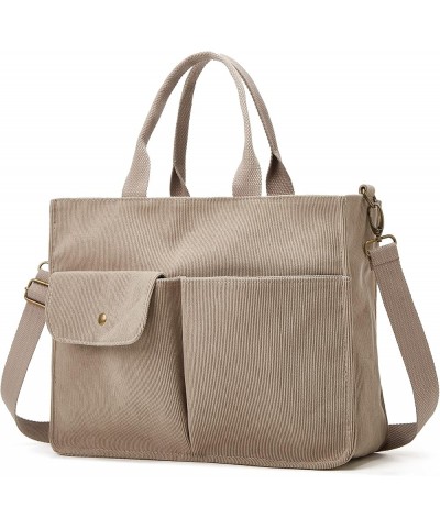 Corduroy Tote Bag for Women Girl Casual Shoulder Handbags Crossbody Bag with Zipper and Outer Pocket Grey $16.52 Totes