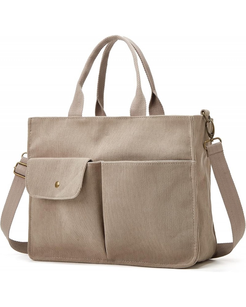 Corduroy Tote Bag for Women Girl Casual Shoulder Handbags Crossbody Bag with Zipper and Outer Pocket Grey $16.52 Totes