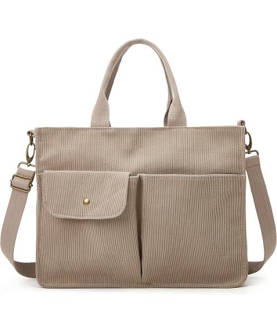 Corduroy Tote Bag for Women Girl Casual Shoulder Handbags Crossbody Bag with Zipper and Outer Pocket Grey $16.52 Totes