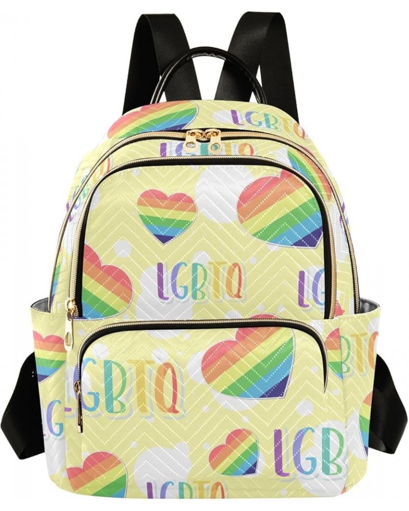 Women's Medium Fashion Backpack Lgbtq Hearts Print Ladies Travel Daypack Aesthetic Shoulder Bag 11.4×6.1×14.1 IN $19.43 Backp...