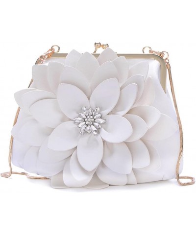 Genuine Leather Crossbody Bags for Women 3D Floral Handbags Purses Chain Shoulder Bag Satchel Small Evening Bag Clutch White ...