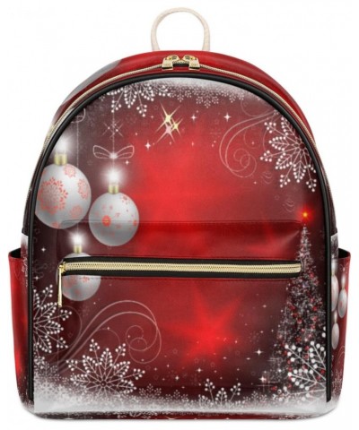 Christmas Balls Mini Backpack Purse for Women Teen Girls, Snowflake Pattern Leather Small Backpack Lightweight Casual Travel ...