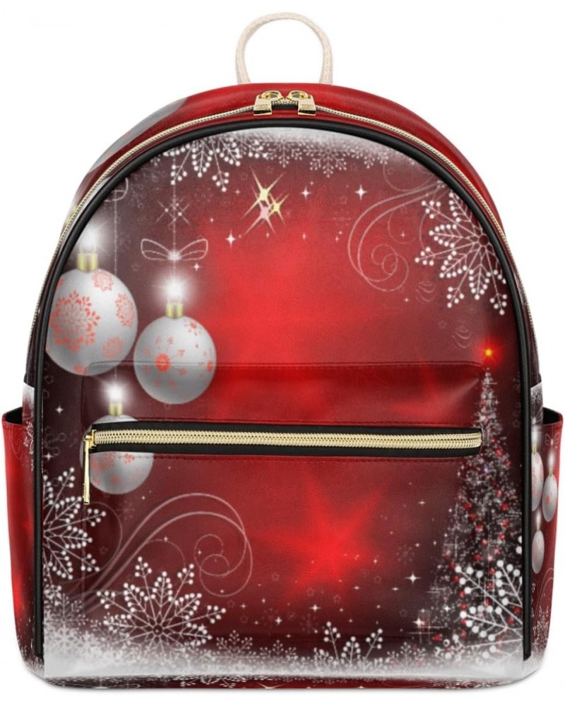 Christmas Balls Mini Backpack Purse for Women Teen Girls, Snowflake Pattern Leather Small Backpack Lightweight Casual Travel ...