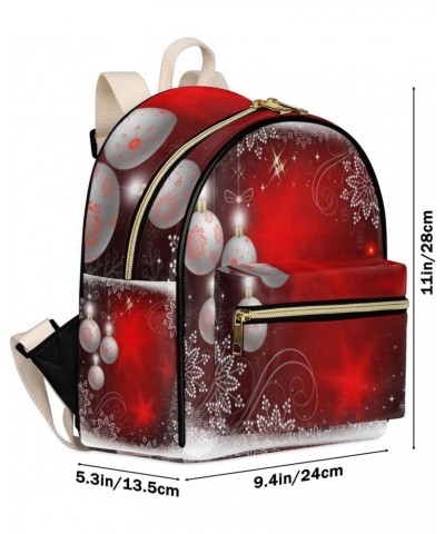 Christmas Balls Mini Backpack Purse for Women Teen Girls, Snowflake Pattern Leather Small Backpack Lightweight Casual Travel ...