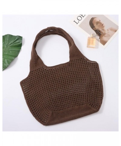 Women Cute Large Beach Bag Crochet Beach Tote Bag Summer Mesh Beach Tote Aesthetic Shoulder Handbags Coffee $13.57 Totes