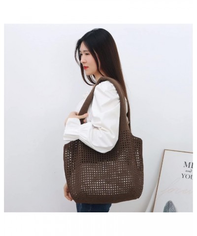 Women Cute Large Beach Bag Crochet Beach Tote Bag Summer Mesh Beach Tote Aesthetic Shoulder Handbags Coffee $13.57 Totes