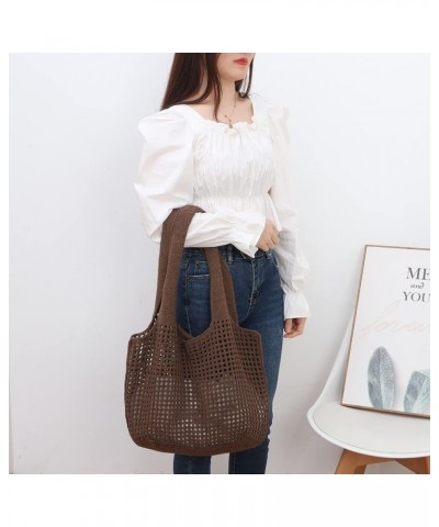 Women Cute Large Beach Bag Crochet Beach Tote Bag Summer Mesh Beach Tote Aesthetic Shoulder Handbags Coffee $13.57 Totes