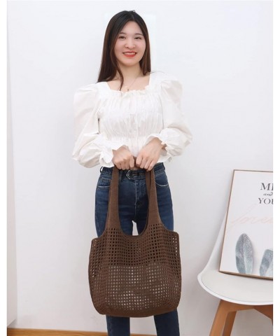 Women Cute Large Beach Bag Crochet Beach Tote Bag Summer Mesh Beach Tote Aesthetic Shoulder Handbags Coffee $13.57 Totes