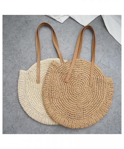 Round Straw Beach Bag Vintage Handmade Woven Shoulder Bag Raffia Circle Rattan Bags Bohemian Summer Vacation Casual Bags (Col...