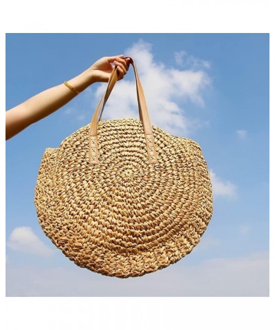 Round Straw Beach Bag Vintage Handmade Woven Shoulder Bag Raffia Circle Rattan Bags Bohemian Summer Vacation Casual Bags (Col...