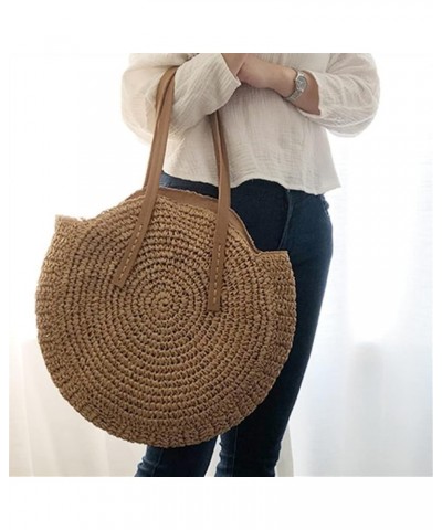 Round Straw Beach Bag Vintage Handmade Woven Shoulder Bag Raffia Circle Rattan Bags Bohemian Summer Vacation Casual Bags (Col...