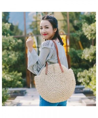 Round Straw Beach Bag Vintage Handmade Woven Shoulder Bag Raffia Circle Rattan Bags Bohemian Summer Vacation Casual Bags (Col...