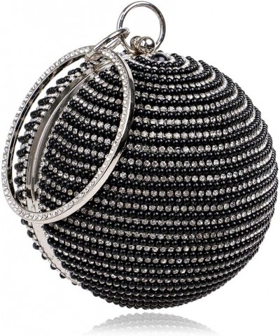 Women's Crystal Ball Round Evening Clutch Wedding Purse Wristlet Bag Black $25.64 Evening Bags