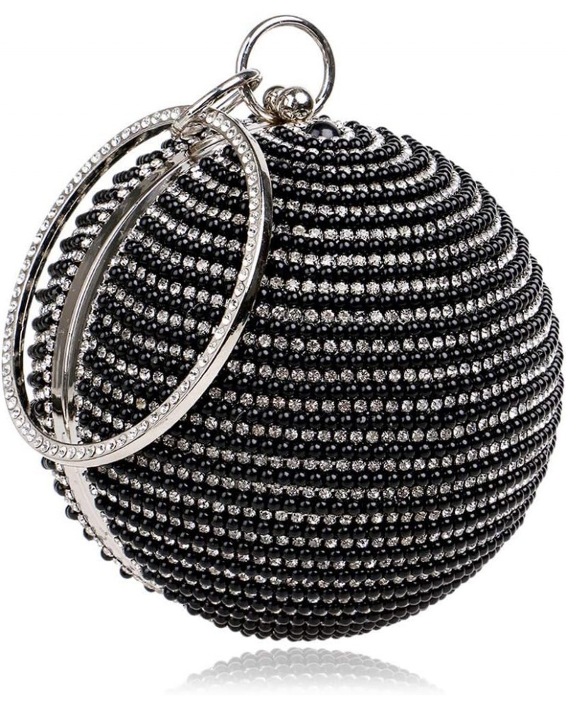 Women's Crystal Ball Round Evening Clutch Wedding Purse Wristlet Bag Black $25.64 Evening Bags